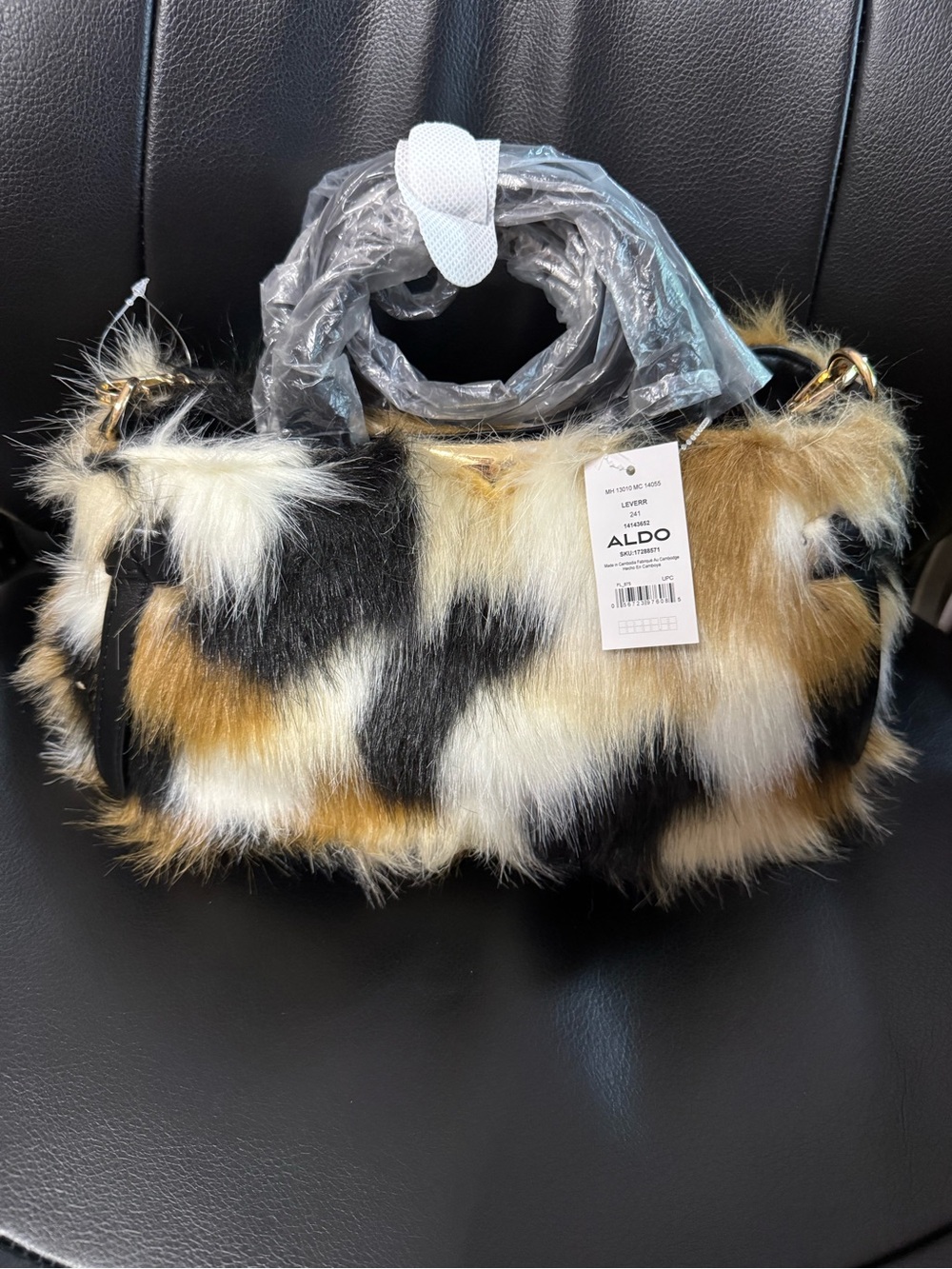 ALDO Multicolor Faux Fur Mini Shoulder Bag in Black, White & Tan